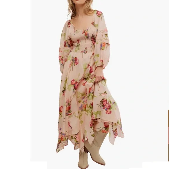 Free People Morning Glory Maxi Dress Floral Boho Smocked Tea Combo Size S EUC - Picture 2 of 11
